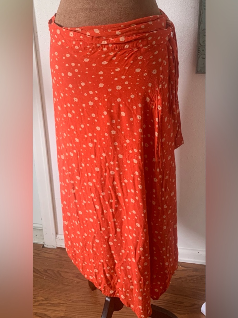 Faithfull the Brand Red/Orange Floral Wrap Maxi Skirt ( Sz Lg)
